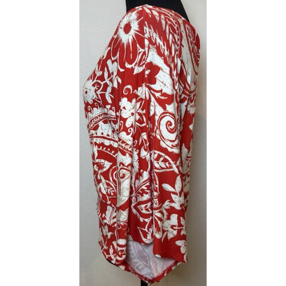 Chico’s Red and White Knit Top Back Cutout 3/4 Kimono Sleeves Size 0 (Small) - Picture 2 of 4